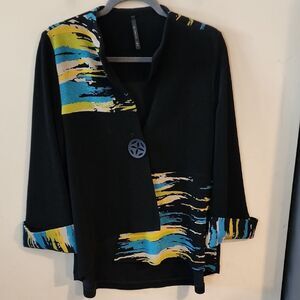 IC by Connie K Black Wearable Art  Textured Top Large EUC